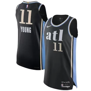 Delizioso Nike Trae Young Atlanta Hawks Authentic Jersey City Edition Black  per la Gara Importante
