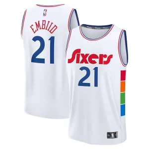 Eccezionale Joel Embiid Philadelphia 76ers 2024/25 Fast Break Player Jersey City Edition White  per la Gara Importante