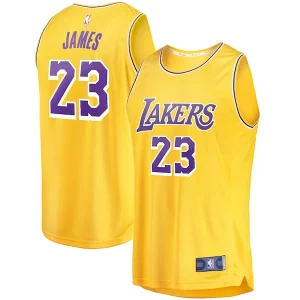 Elegante Trendy Raffinato LeBron James Los Angeles Lakers Youth Fast Break Player Jersey Icon Edition Gold  per la Gara Importante