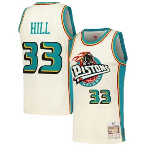 Ottimo Duraturo Grant Hill Detroit Pistons Chainstitch Swingman Jersey Cream  per la Gara Importante