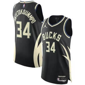 Carino Bellissimo Gorgeous Giannis Antetokounmpo Milwaukee Bucks Jordan Brand Authentic Player Jersey Statement Edition Black  per la Gara Importante