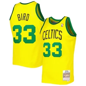 Elegante Duraturo Larry Bird Boston Celtics 1985 86 Hardwood Classics Reload 3.0 Swingman Jersey Gold  per la Gara Importante