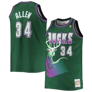 Elegante Ray Allen Milwaukee Bucks Big & Tall 1996/97 Hardwood Classics Swingman Jersey Hunter Green  per la Gara Importante