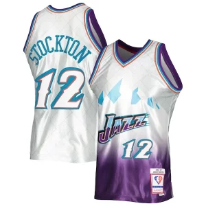 Meraviglioso Prestigioso John Stockton Utah Jazz 1996/97 Hardwood Classics 75th Anniversary Swingman Jersey Platinum  per la Gara Importante