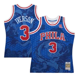 Cool Bellissimo Stupendo Allen Iverson Philadelphia 76ers 1996/97 Hardwood Classics Asian Heritage 6.0 Swingman Throwback Player Jersey Royal  per la Gara Importante