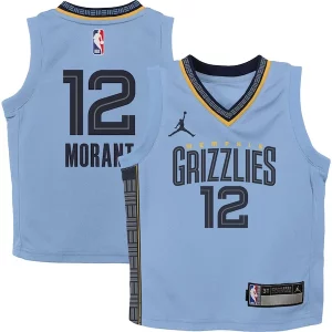 Resistente Duraturo Ja Morant Memphis Grizzlies Jordan Brand Preschool 2022/23 Statement Edition Jersey Light Blue  per la Gara Importante