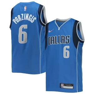 Delizioso Moderno Kristaps Porzingis Dallas Mavericks Nike Youth 2021/22 Diamond Swingman Jersey Icon Edition Blue  per la Gara Importante