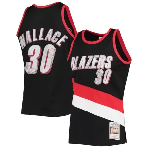 Elegante Cool Pratico Rasheed Wallace Portland Trail Blazers 1999/00 Hardwood Classics NBA 75th Anniversary Diamond Swingman Jersey Black  per la Gara Importante