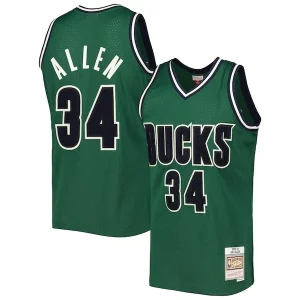 Accattivante Elegante Ray Allen Milwaukee Bucks 2000/01 Hardwood Classics Off Court Swingman Jersey Hunter Green  per la Gara Importante