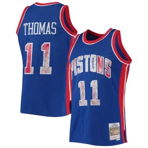 Elegante Sofisticato Isiah Thomas Detroit Pistons 1988/89 Hardwood Classics NBA 75th Anniversary Diamond Swingman Jersey Blue  per la Gara Importante