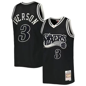 Carino Meraviglioso Allen Iverson Philadelphia 76ers Hardwood Classics Off Court Swingman Jersey Black  per la Gara Importante