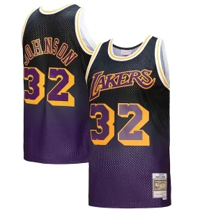 Sofisticato Bellissimo Magic Johnson Los Angeles Lakers 1984/85 Hardwood Classics Fadeaway Swingman Player Jersey Purple/Black/Gold  per la Gara Importante