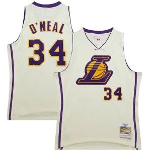 Classico Robusto Shaquille O'Neal Los Angeles Lakers Chainstitch Swingman Jersey Cream  per la Gara Importante