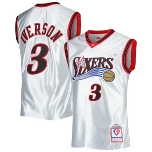 Magnifico Carino Duraturo Allen Iverson Philadelphia 76ers 2000/01 Hardwood Classics 75th Anniversary Swingman Jersey Platinum  per la Gara Importante
