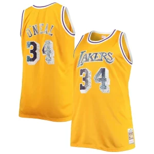 Delizioso Classico Shaquille O'Neal Los Angeles Lakers Big & Tall 1996 97 NBA 75th Anniversary Diamond Swingman Jersey Gold  per la Gara Importante