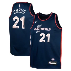 Accattivante Joel Embiid Philadelphia 76ers Nike Youth Swingman Replica Jersey City Edition Navy  per la Gara Importante