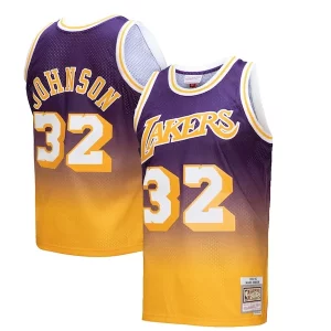 Cool Ottimo Magnifico Magic Johnson Los Angeles Lakers 1984/85 Hardwood Classics Fadeaway Swingman Player Jersey Gold/Purple  per la Gara Importante
