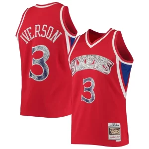 Splendido Allen Iverson Philadelphia 76ers 1996/97 Hardwood Classics NBA 75th Anniversary Diamond Swingman Jersey Red  per la Gara Importante