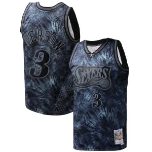 Moderno Attraente Robusto Allen Iverson Philadelphia 76ers Hardwood Classics 1997/98 Tie Dye Swingman Jersey Black  per la Gara Importante