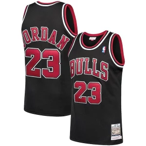 Prestigioso Michael Jordan Chicago Bulls 1997/98 Hardwood Classics Authentic Jersey Black/Scarlet/White  per la Gara Importante