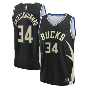 Meraviglioso Prestigioso Giannis Antetokounmpo Milwaukee Bucks Youth Fast Break Replica Player Jersey Statement Edition Black  per la Gara Importante