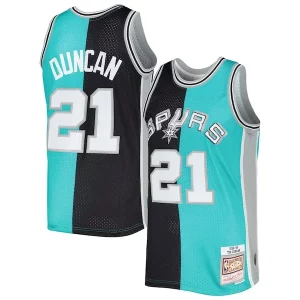 Fascinante Tim Duncan San Antonio Spurs Hardwood Classics 1998/99 Split Swingman Jersey Black/Teal  per la Gara Importante