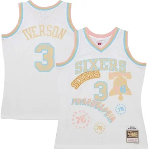 Incantevole Delizioso Comodo Allen Iverson Philadelphia 76ers 2002/03 Swingman Sidewalk Sketch Jersey White  per la Gara Importante