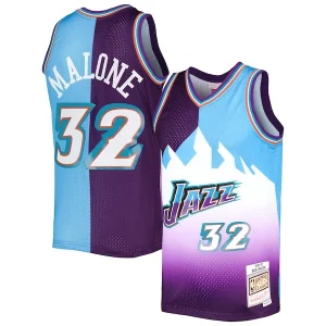 Carino Karl Malone Utah Jazz Hardwood Classics 1996/97 Split Swingman Jersey Purple/Turquoise  per la Gara Importante