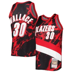 Fantastico Lussuoso Rasheed Wallace Portland Trail Blazers 1999/00 Hardwood Classics Marble Swingman Jersey Black  per la Gara Importante