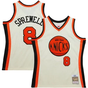 Gorgeous Latrell Sprewell New York Knicks Chainstitch Swingman Jersey Cream  per la Gara Importante
