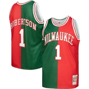 Bellissimo Magnifico Oscar Robertson Milwaukee Bucks Hardwood Classics 1971/72 Split Swingman Jersey Green/Red  per la Gara Importante
