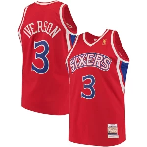 Attraente Ottimo Allen Iverson Philadelphia 76ers 1996/97 Hardwood Classics Authentic Jersey Red/Black/White  per la Gara Importante