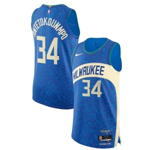 Resistente Nike Giannis Antetokounmpo Milwaukee Bucks Authentic Jersey City Edition Blue  per la Gara Importante
