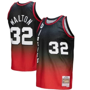 Accattivante Bill Walton Portland Trail Blazers 1976/77 Hardwood Classics Fadeaway Swingman Player Jersey Red/Black  per la Gara Importante