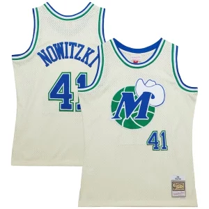 Cool Duraturo Dirk Nowitzki Dallas Mavericks Chainstitch Swingman Jersey Cream  per la Gara Importante