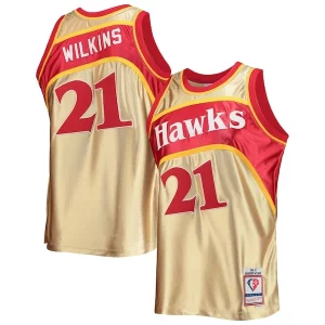Raffinato Dominique Wilkins Atlanta Hawks 75th Anniversary 1986/87 Hardwood Classics Swingman Jersey Gold  per la Gara Importante