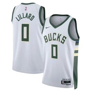 Delizioso Moderno Splendido Damian Lillard Milwaukee Bucks Nike Unisex Fear The Deer Swingman Player Jersey Association Edition White  per la Gara Importante