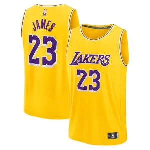 Gorgeous Robusto Eccezionale LeBron James Los Angeles Lakers Youth Fast Break Replica Player Jersey Icon Edition Gold  per la Gara Importante