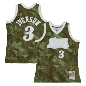 Versatile Allen Iverson Philadelphia 76ers Hardwood Classics 1997/98 Ghost Green Swingman Jersey Camo  per la Gara Importante