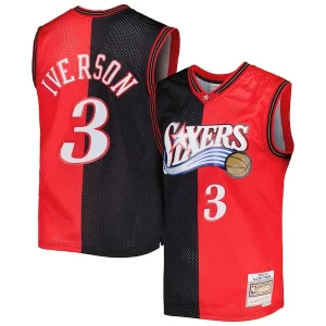 Elegante Incantevole Allen Iverson Philadelphia 76ers Hardwood Classics 2000/01 Split Swingman Jersey Black/Red  per la Gara Importante
