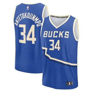 Robusto Cool Giannis Antetokounmpo Milwaukee Bucks Youth 2024/25 Fast Break Player Jersey City Edition Royal  per la Gara Importante