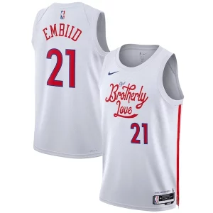 Stupendo Joel Embiid Philadelphia 76ers Nike Unisex 2022/23 Swingman Jersey City Edition White  per la Gara Importante