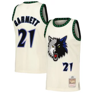 Fascinante Kevin Garnett Minnesota Timberwolves Chainstitch Swingman Jersey Cream  per la Gara Importante