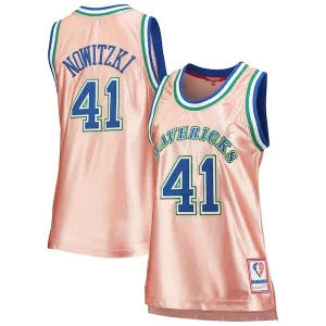 Carino Classico Dirk Nowitzki Dallas Mavericks Women's 75th Anniversary Rose Gold 1998 Swingman Jersey Pink  per la Gara Importante