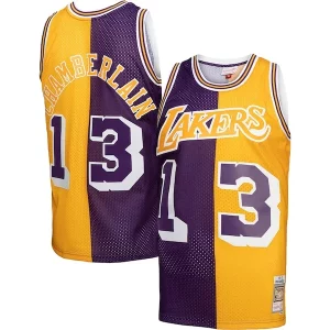 Fantastico Wilt Chamberlain Los Angeles Lakers Hardwood Classics 1971/72 Split Swingman Jersey Purple/Gold  per la Gara Importante