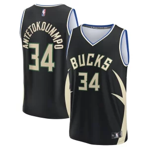 Attraente Resistente Splendido Giannis Antetokounmpo Milwaukee Bucks Fast Break Replica Player Jersey Statement Edition Black  per la Gara Importante