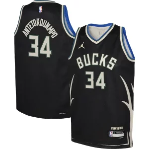 Moderno Magnifico Giannis Antetokounmpo Milwaukee Bucks Jordan Brand Youth Swingman Jersey Statement Edition Black  per la Gara Importante