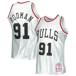 Delizioso Meraviglioso Stupendo Dennis Rodman Chicago Bulls 1997/98 Hardwood Classics 75th Anniversary Swingman Jersey Platinum  per la Gara Importante