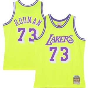 Attraente Magnifico Dennis Rodman Los Angeles Lakers Hardwood Classics 1998/99 Tropical Swingman Jersey Neon Yellow  per la Gara Importante