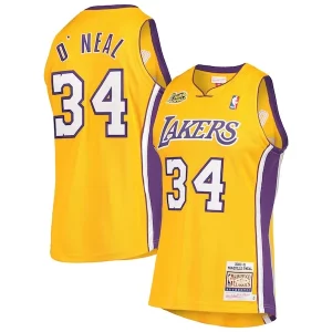 Classico Shaquille O'Neal Los Angeles Lakers 2000 NBA Finals Hardwood Classics Authentic Jersey Gold  per la Gara Importante